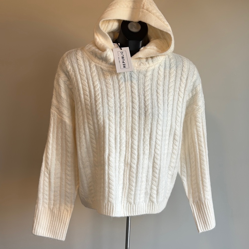 For The Republic Ivory Cable Knit Turtleneck Sweater